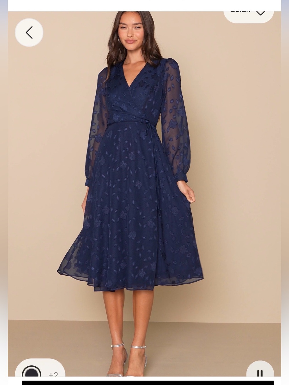 Lulu's Midnight Navy Floral Wrap Midi Dress
